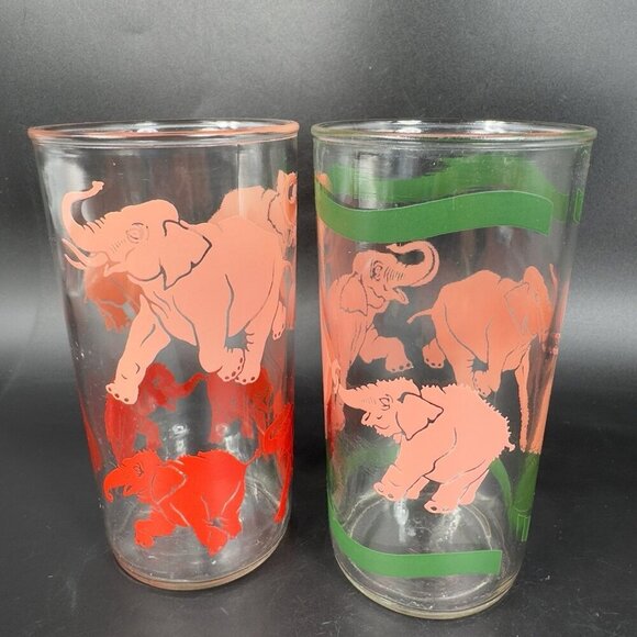 Vintage Glass Tumbler Barware Glasses Set Dancing Elephants Different Patterns - Picture 11 of 11